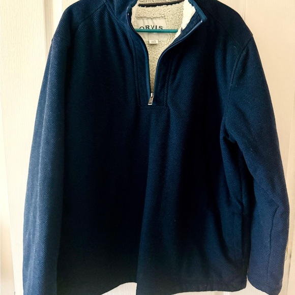 Orvis Navy Knit Blue, Sherpa Fleece-Lined 3/4 Zip Pullover - Picture 6 of 11